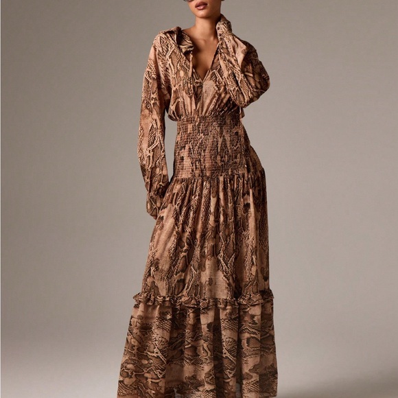 Autumn in Posh C 🍁 | Euro Style Boho Snake Print Smocked Dress - Picture 1 of 10